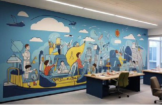 五峰办公室墙绘的特点。